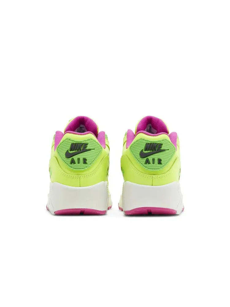Кроссовки Nike Air Max 90 Leather GS 'Volt Fire Pink' — изображение 7 из 9, розовый/зеленый/мульти