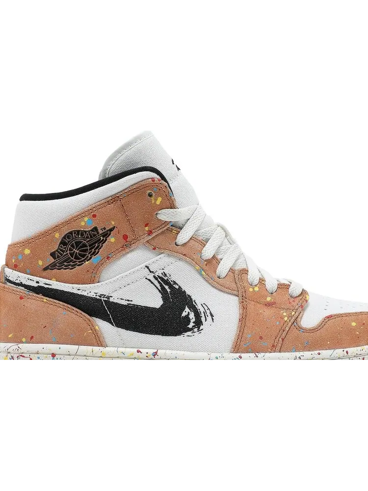 Кроссовки Air Jordan 1 Mid SE Brushstroke Paint Splatter — изображение 2 из 8, белый