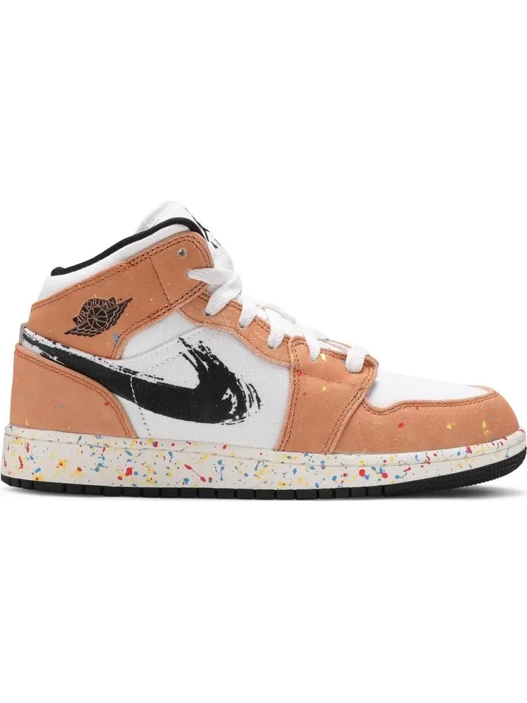 Кроссовки Air Jordan 1 Mid SE GS Brushstroke Paint Splatter — изображение 1 из 8, белый