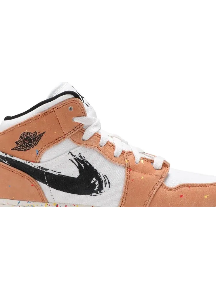 Кроссовки Air Jordan 1 Mid SE GS Brushstroke Paint Splatter — изображение 2 из 8, белый