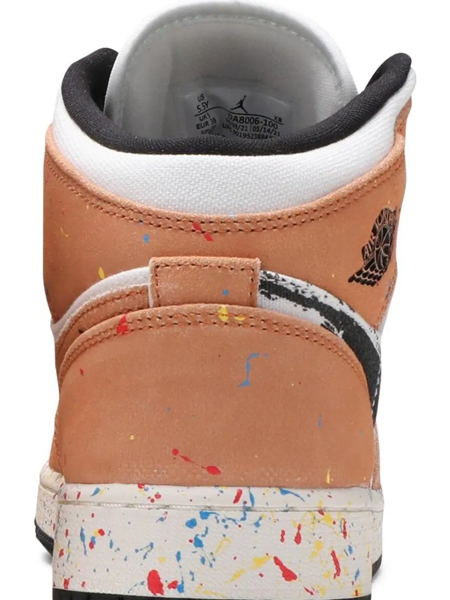 Кроссовки Air Jordan 1 Mid SE GS Brushstroke Paint Splatter — изображение 7 из 8, белый