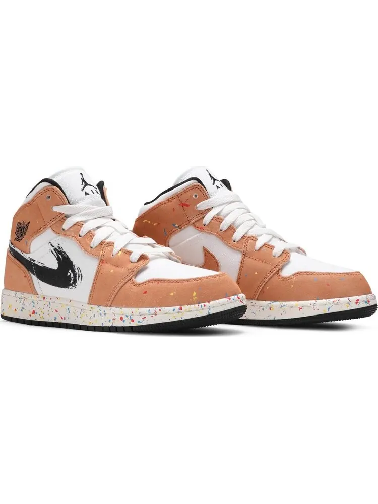 Кроссовки Air Jordan 1 Mid SE GS Brushstroke Paint Splatter — изображение 8 из 8, белый