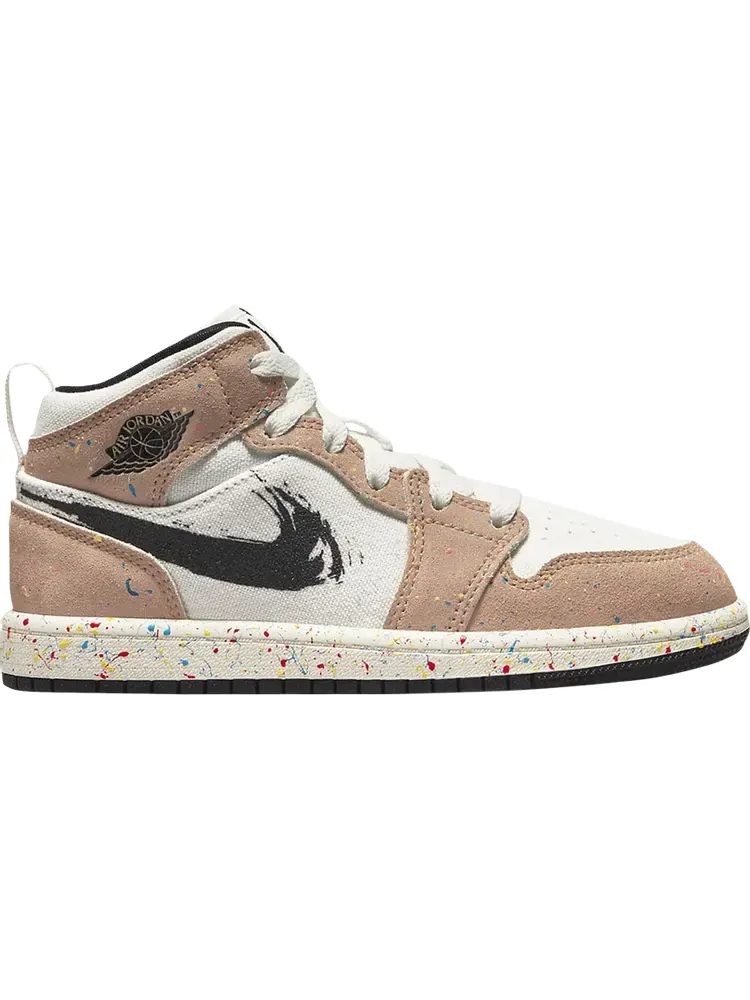 Кроссовки Air Jordan 1 Mid SE PS Brushstroke Paint Splatter — изображение 1 из 1, белый