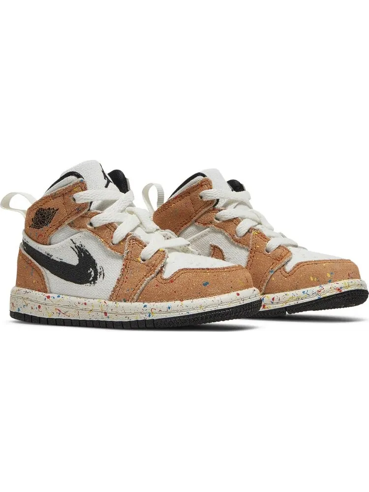 Кроссовки Air Jordan 1 Mid SE TD Brushstroke Paint Splatter — изображение 8 из 8, белый