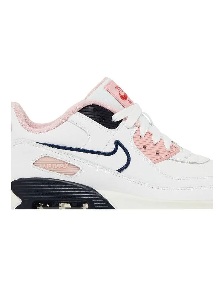 Кроссовки Nike Air Max 90 Leather SE GS 'White Pink Glaze' — изображение 3 из 9, белый/белый/розовый