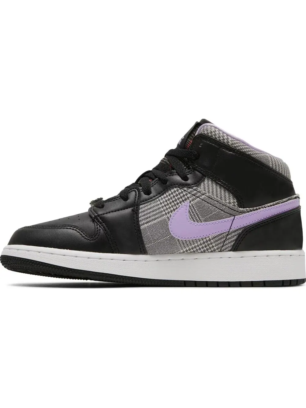 Кроссовки Nike Air Jordan 1 Mid SE GS Houndstooth — изображение 1 из 5, фиолетовый/черный/серый