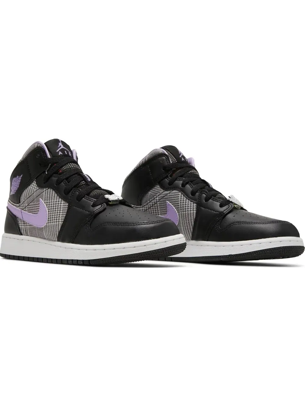 Кроссовки Nike Air Jordan 1 Mid SE GS Houndstooth — изображение 3 из 5, фиолетовый/черный/серый