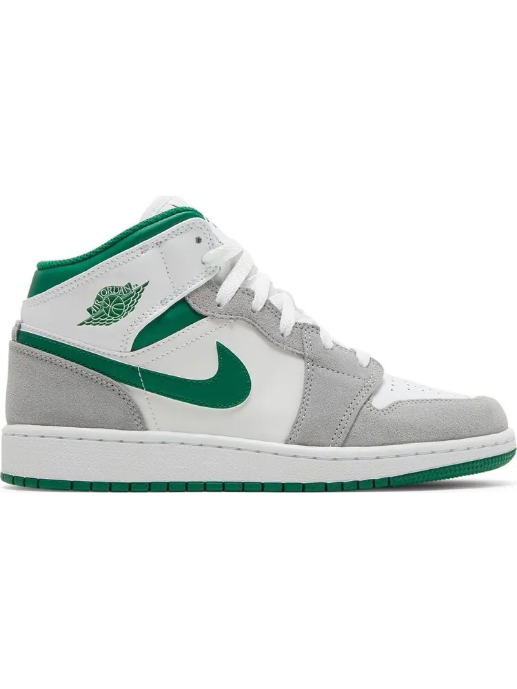 Кроссовки Air Jordan 1 Mid SE GS Grey Pine Green — изображение 1 из 8, белый