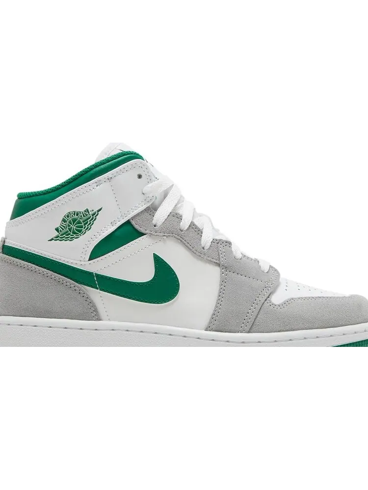 Кроссовки Air Jordan 1 Mid SE GS Grey Pine Green — изображение 2 из 8, белый