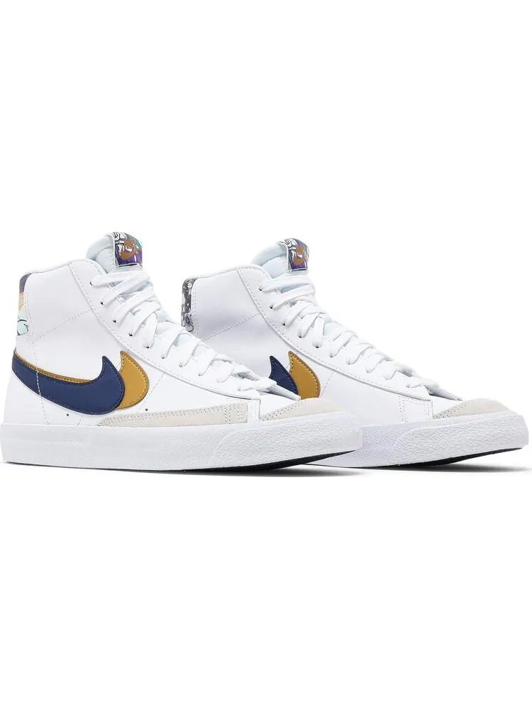 Кроссовки Nike Blazer Mid '77 SE GS 'Double Swoosh - White Gold Blue Void' — изображение 8 из 8, белый
