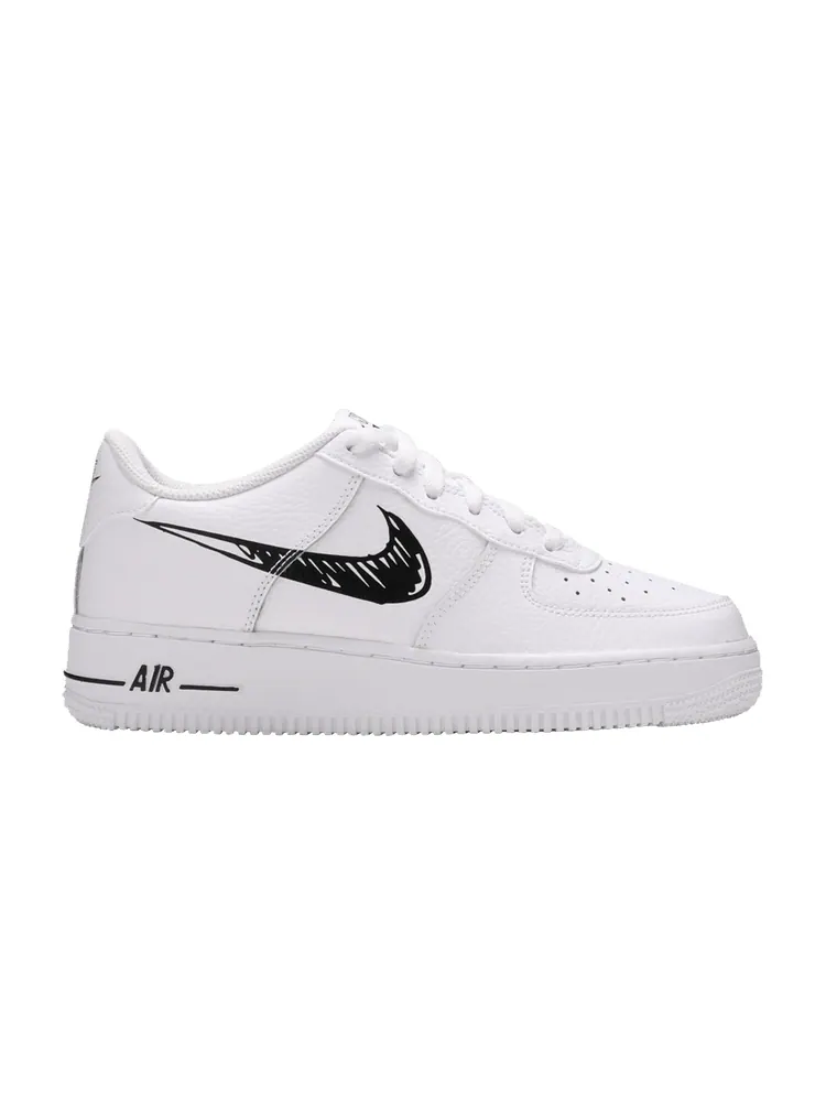 Кроссовки Nike Air Force 1 Low GS 'Doodle Swoosh - White Black' — изображение 1 из 9, белый/черный