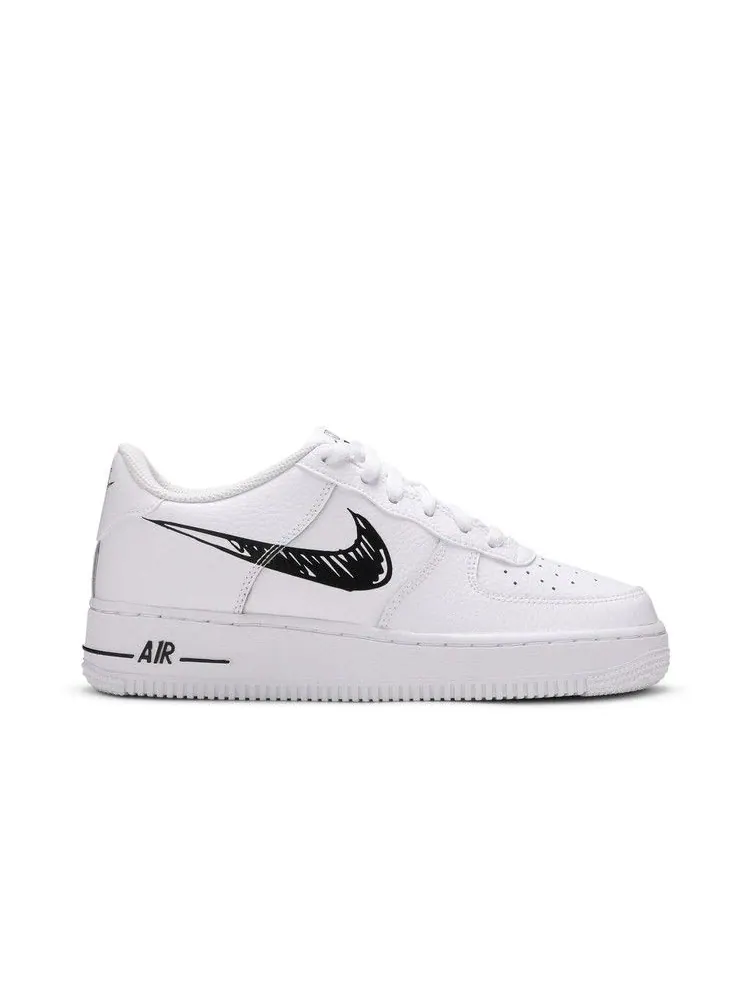 Кроссовки Nike Air Force 1 Low GS 'Doodle Swoosh - White Black' — изображение 2 из 9, белый/черный