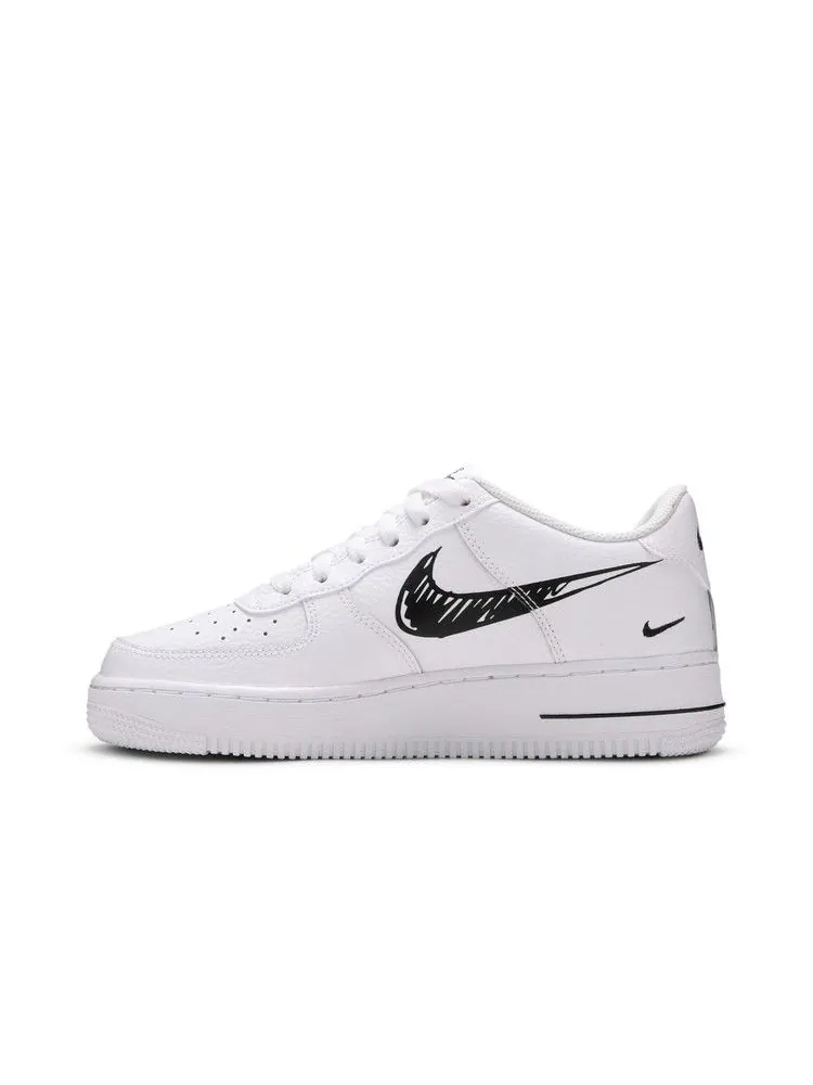 Кроссовки Nike Air Force 1 Low GS 'Doodle Swoosh - White Black' — изображение 4 из 9, белый/черный