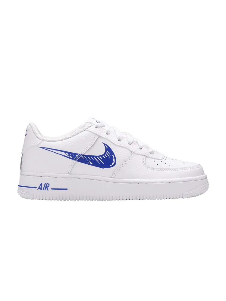 Кроссовки Nike Air Force 1 Low GS 'Doodle Swoosh - White Racer Blue' — изображение 1 из 9, белый/синий/белый