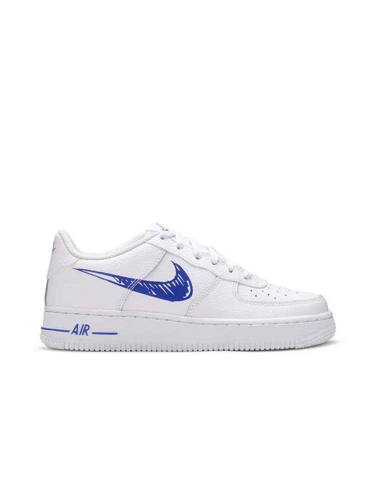 Кроссовки Nike Air Force 1 Low GS 'Doodle Swoosh - White Racer Blue' — изображение 2 из 9, белый/синий/белый