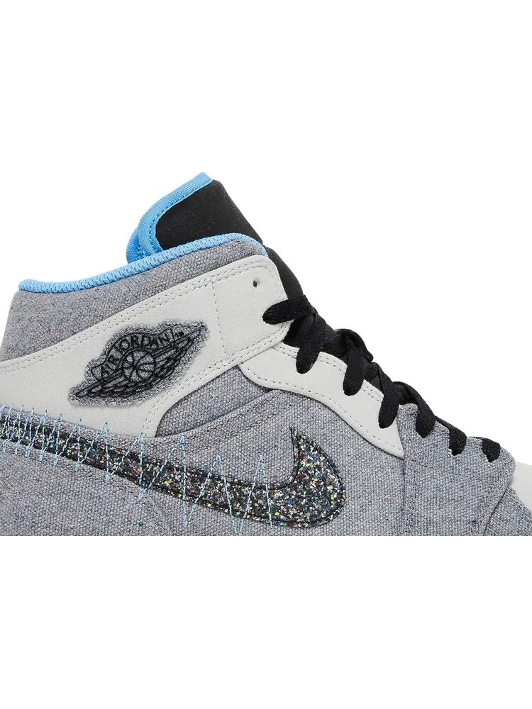 Кроссовки Air Jordan 1 Mid Crater Grey University Blue — изображение 2 из 8, серый
