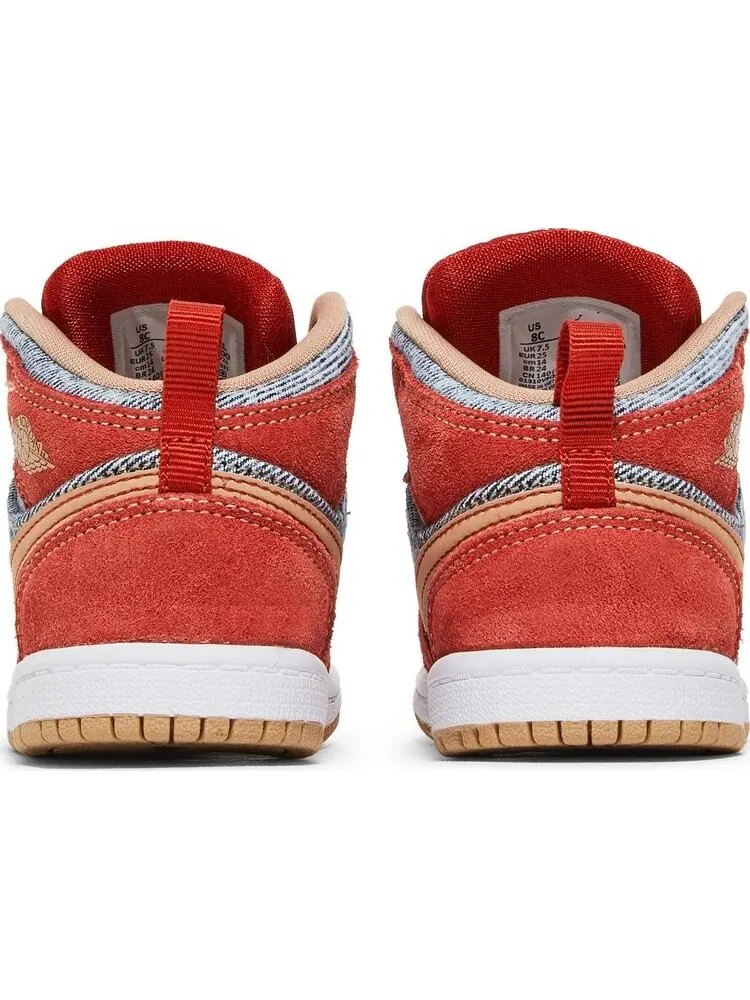 Кроссовки Air Jordan 1 Mid SE TD Denim Red — изображение 6 из 8, красный