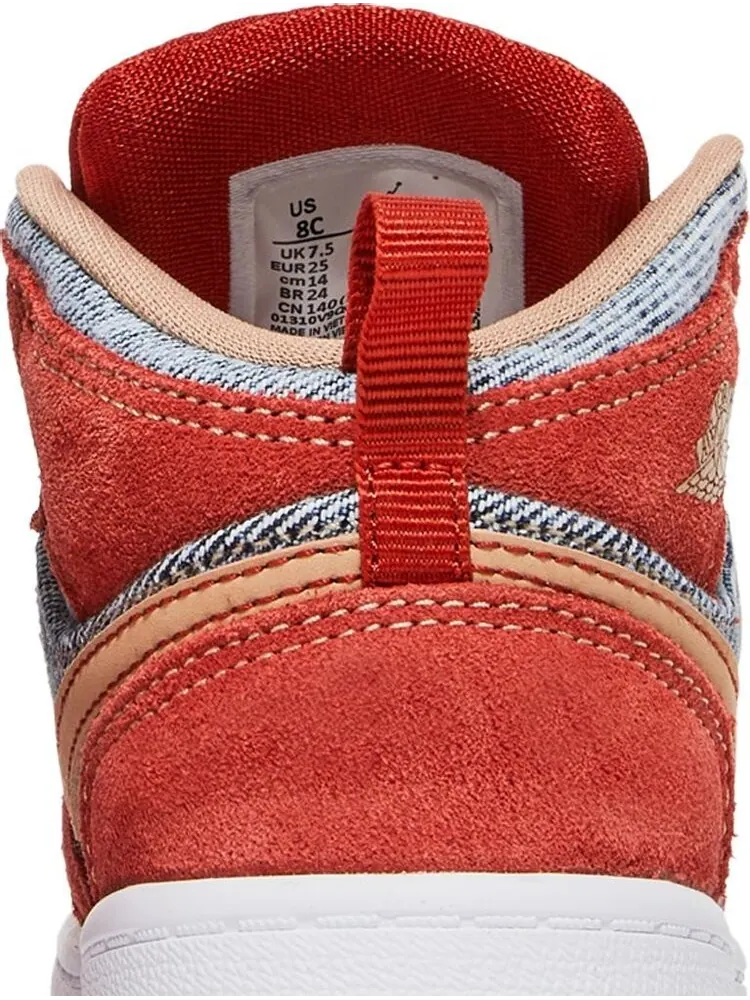 Кроссовки Air Jordan 1 Mid SE TD Denim Red — изображение 7 из 8, красный