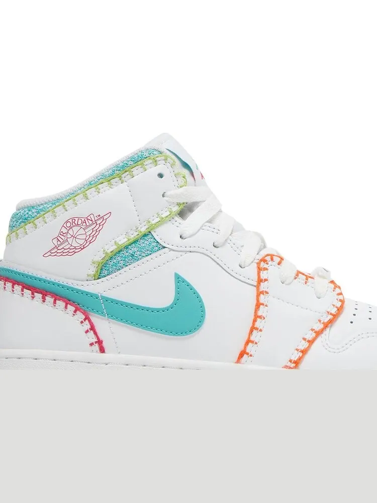 Кроссовки Air Jordan 1 Mid SE GS Multi Knit — изображение 2 из 8, белый