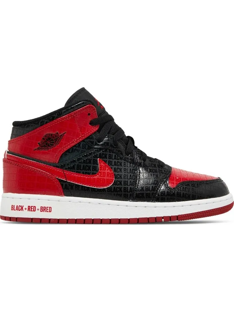 Кроссовки Air Jordan 1 Mid SS GS Black + Red = Bred — изображение 1 из 8, черный