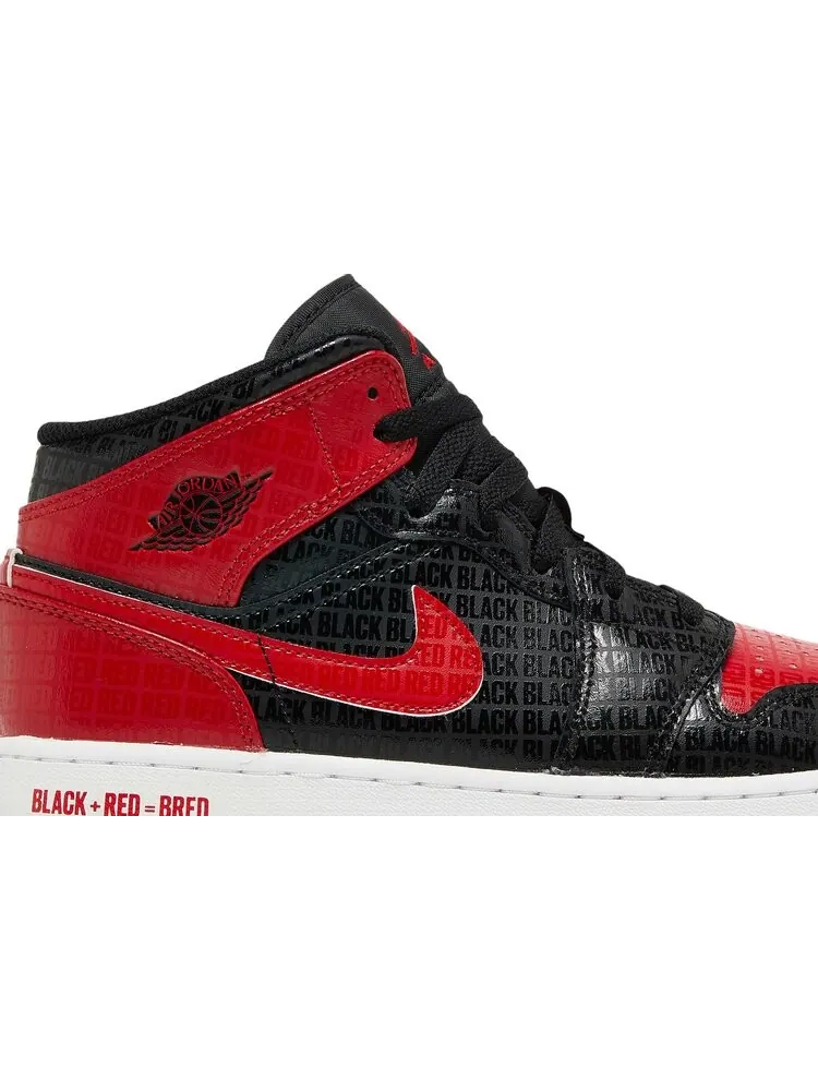 Кроссовки Air Jordan 1 Mid SS GS Black + Red = Bred — изображение 2 из 8, черный