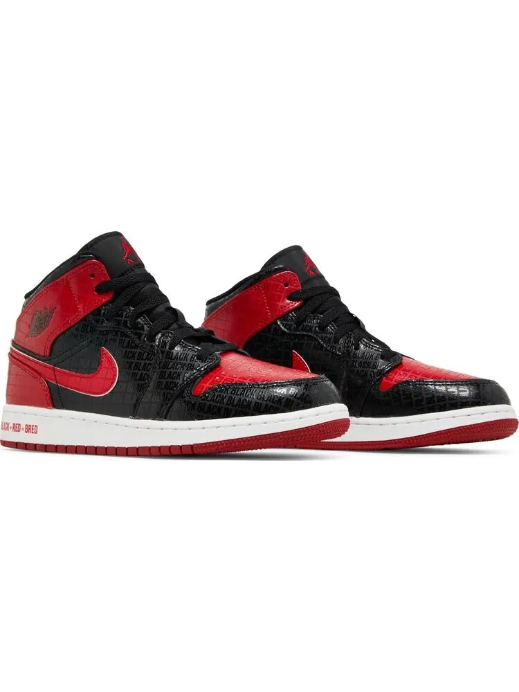 Кроссовки Air Jordan 1 Mid SS GS Black + Red = Bred — изображение 8 из 8, черный