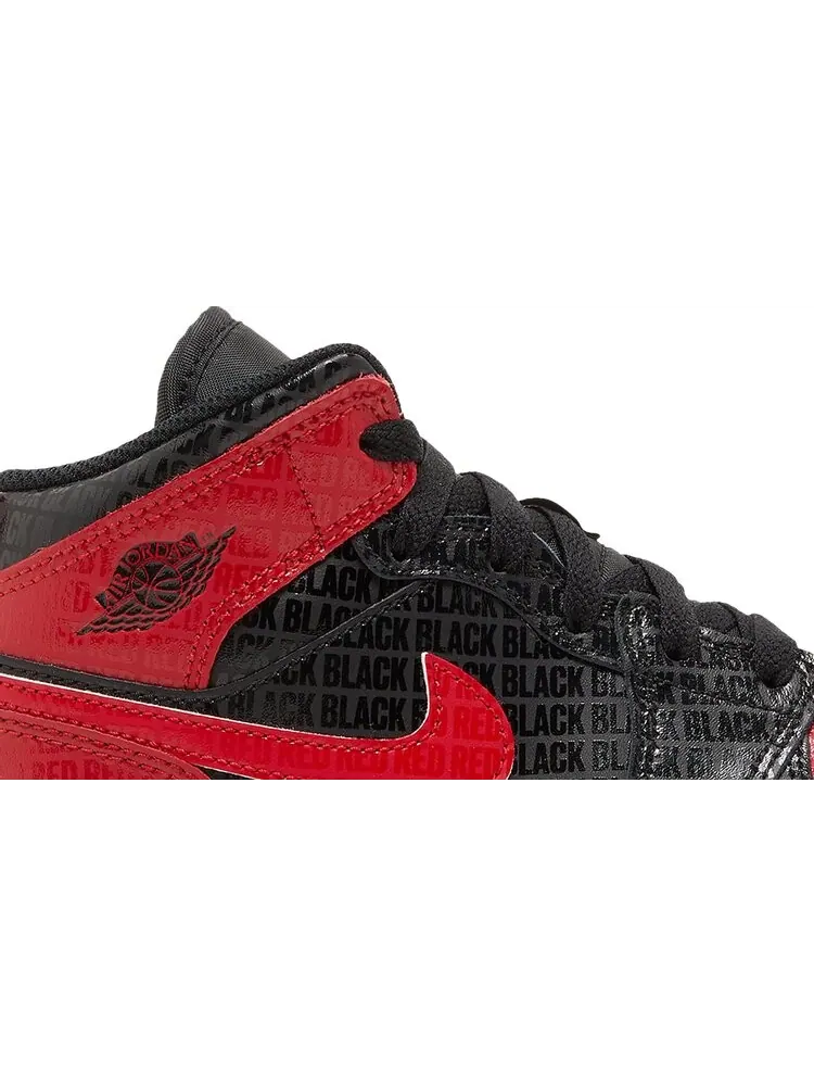 Кроссовки Air Jordan 1 Mid SS PS Black + Red = Bred — изображение 2 из 8, черный