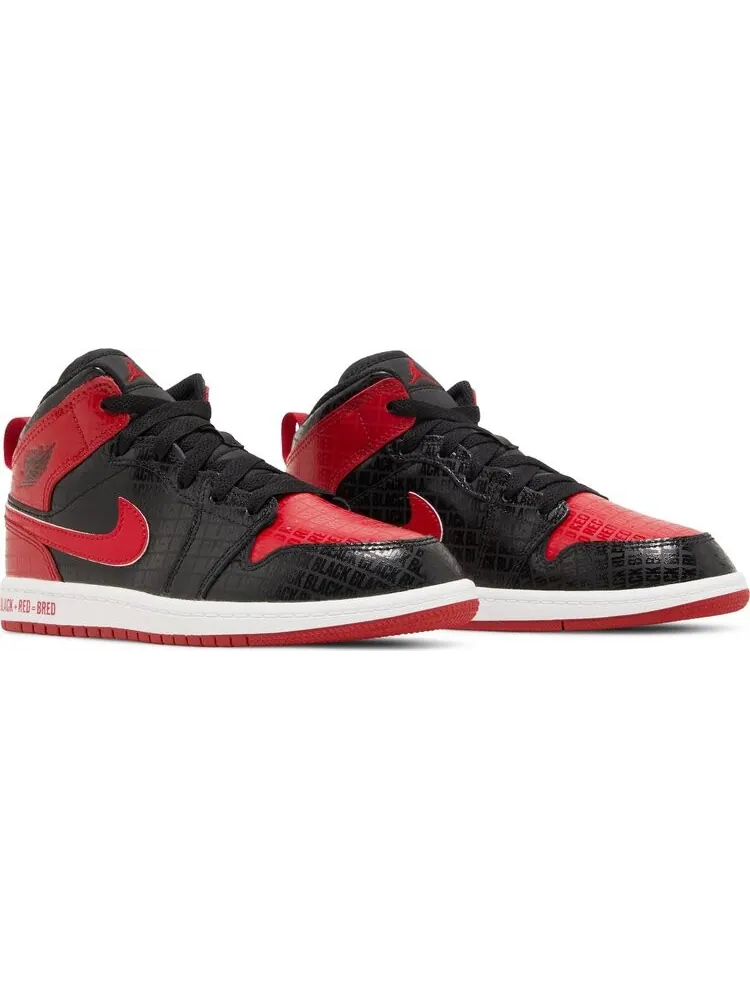 Кроссовки Air Jordan 1 Mid SS PS Black + Red = Bred — изображение 8 из 8, черный