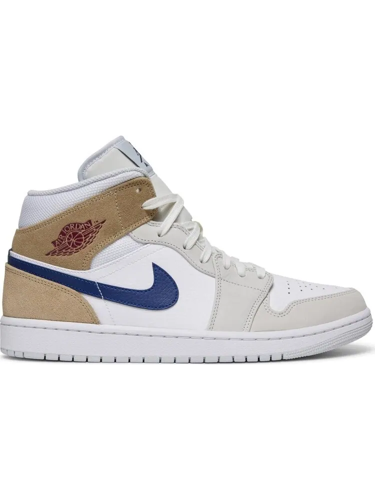 Кроссовки Air Jordan 1 Mid White Khaki Blue Void — изображение 1 из 8, белый