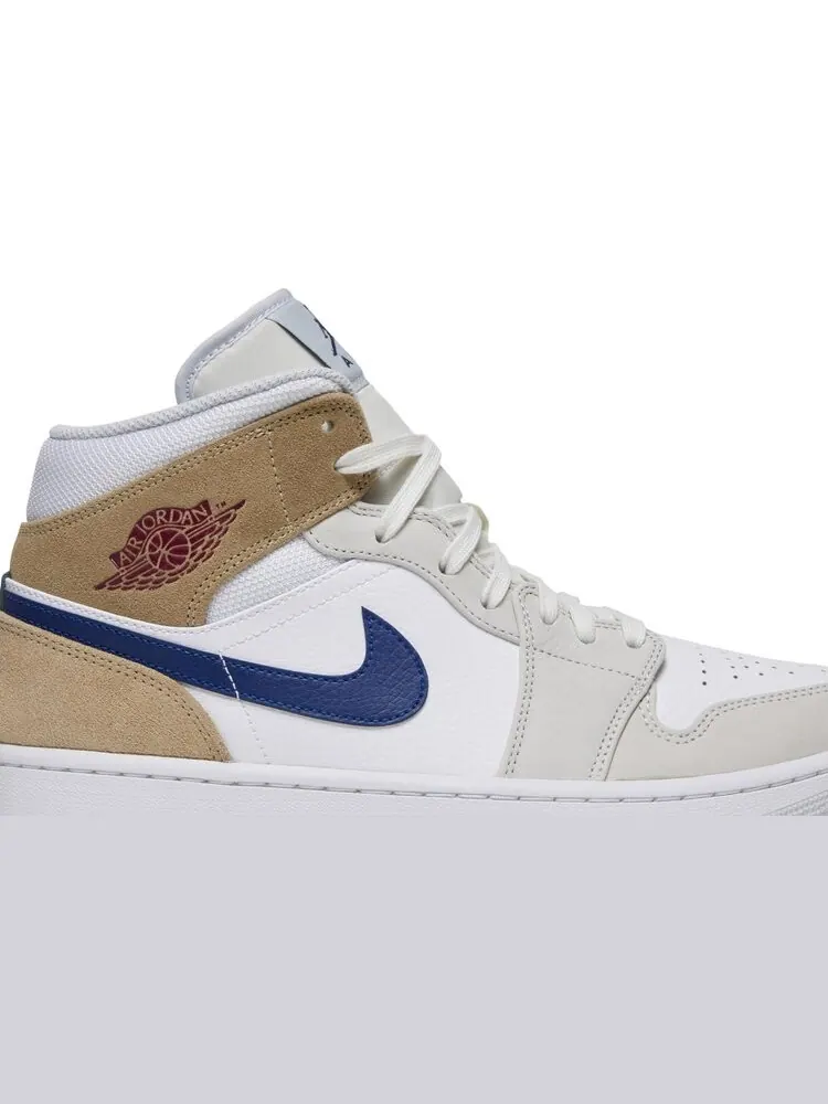 Кроссовки Air Jordan 1 Mid White Khaki Blue Void — изображение 2 из 8, белый