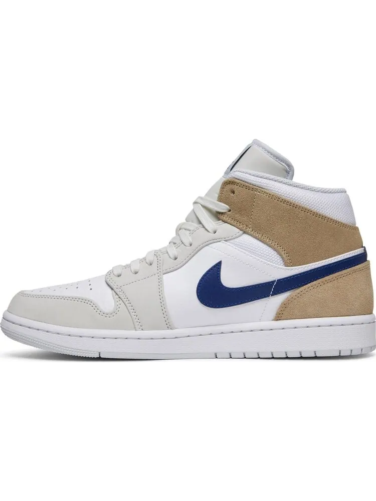 Кроссовки Air Jordan 1 Mid White Khaki Blue Void — изображение 3 из 8, белый
