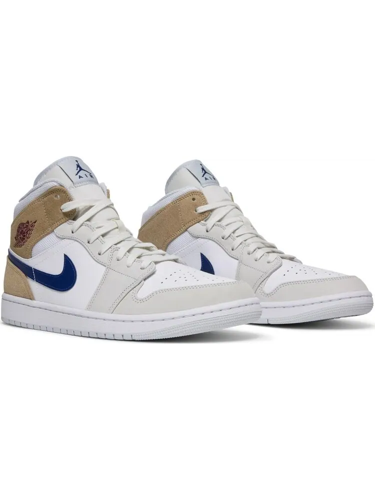 Кроссовки Air Jordan 1 Mid White Khaki Blue Void — изображение 8 из 8, белый