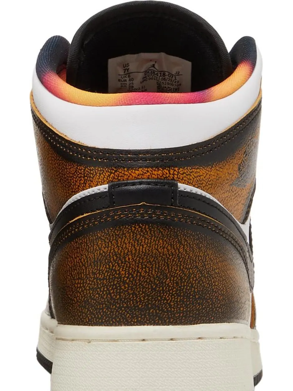 Кроссовки Air Jordan 1 Mid SE GS Wear-Away - Taxi — изображение 7 из 8, черный