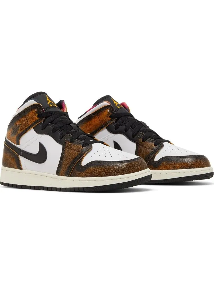 Кроссовки Air Jordan 1 Mid SE GS Wear-Away - Taxi — изображение 8 из 8, черный