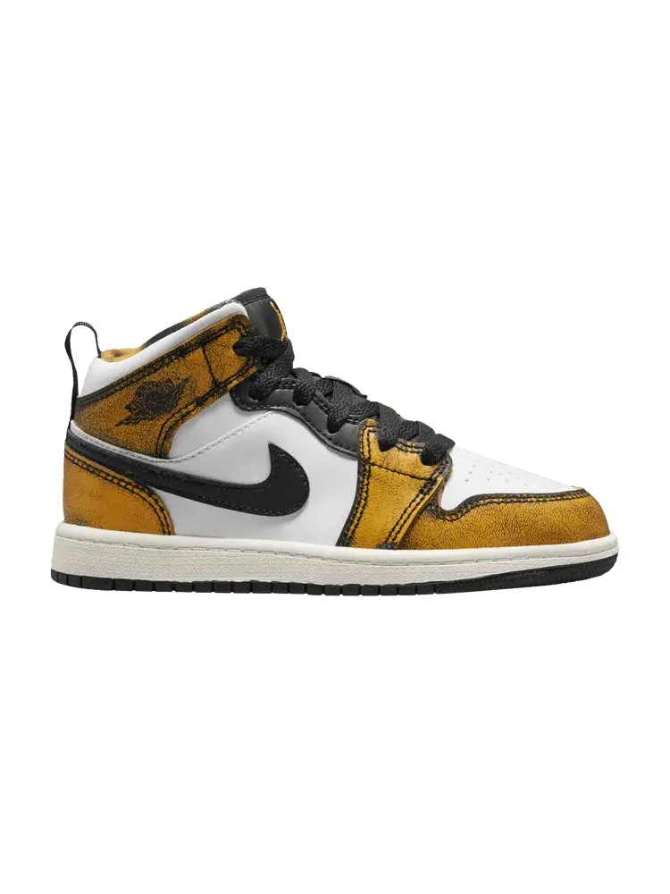 Кроссовки Air Jordan Air Jordan 1 Mid SE PS 'Wear-Away - Taxi' — изображение 1 из 1, черный//белый