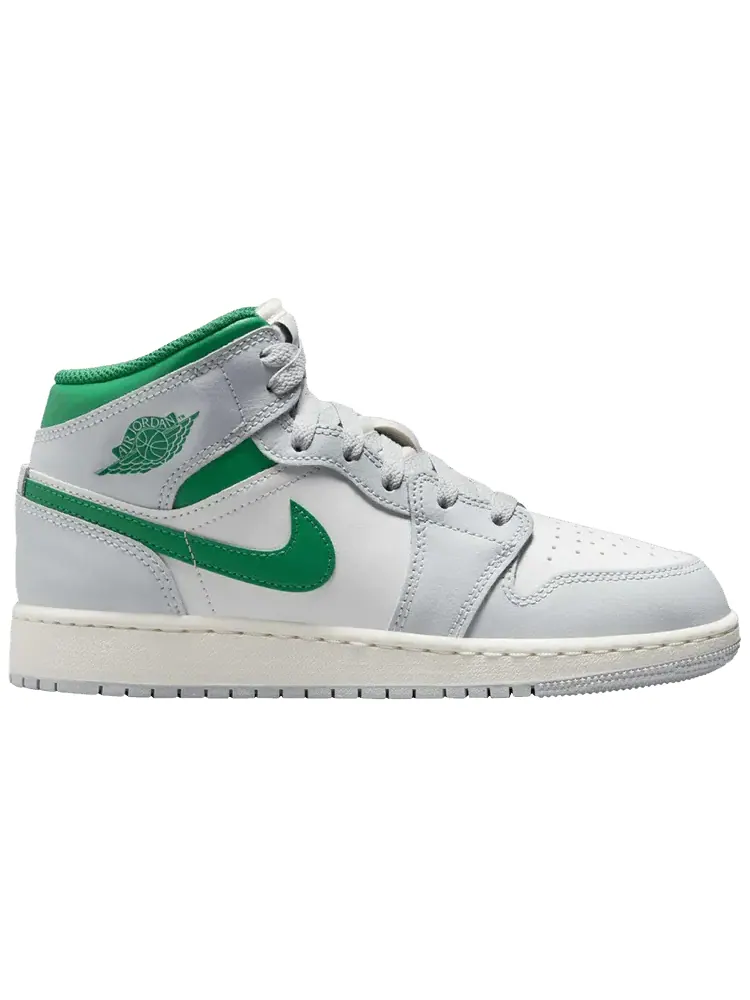 Кроссовки Air Jordan 1 Mid GS 'Summit White Pine Green' — изображение 1 из 1, белый зеленый