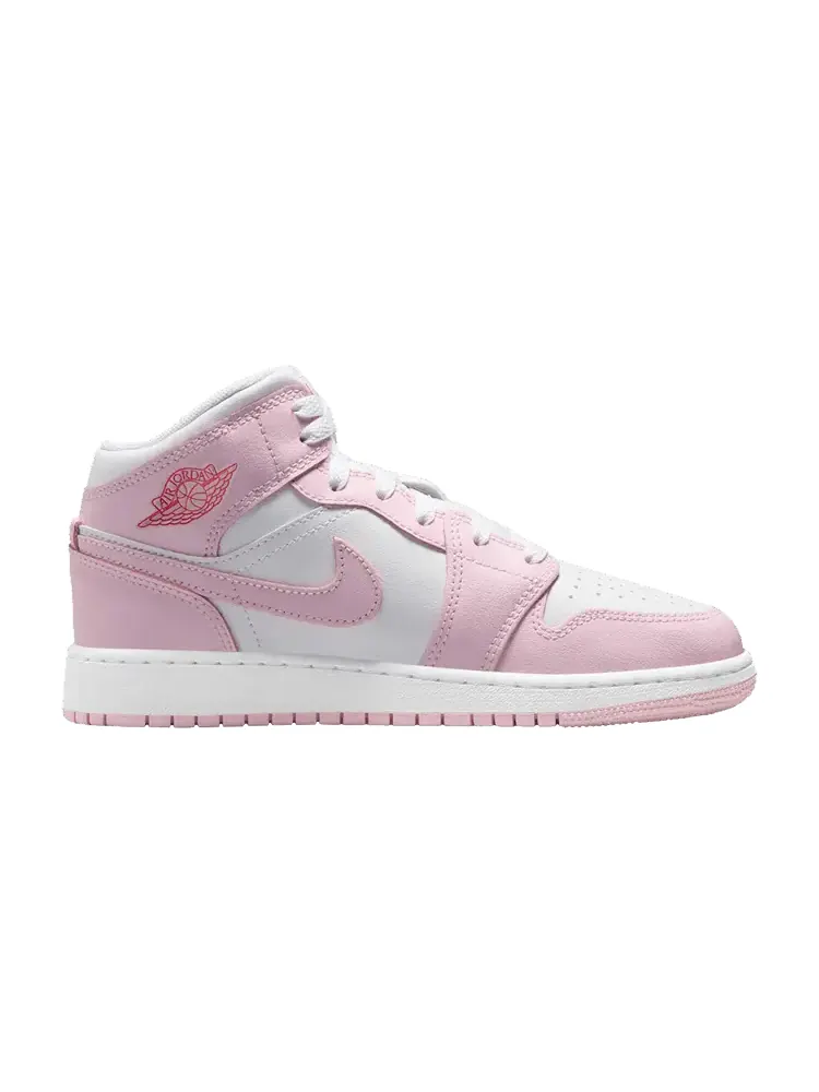 Кроссовки Air Jordan 1 Mid GS Pink Foam Fire Red — изображение 1 из 1, розовый красный