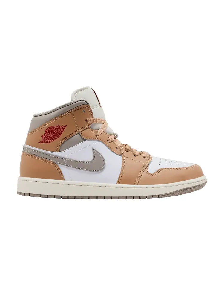 Кроссовки Air Jordan Air Jordan 1 Mid 'Hemp White' — изображение 1 из 9, белый/серый/красный
