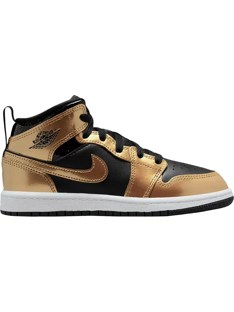Кроссовки Air Jordan 1 Mid SE PS Metallic Gold Black — изображение 1 из 1, черный