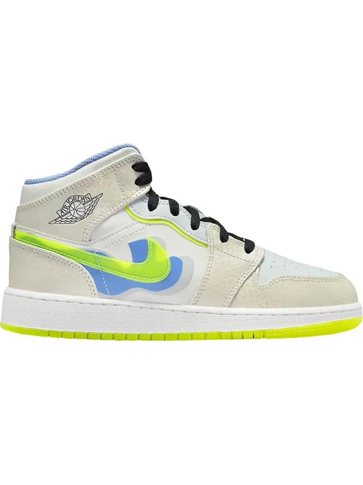 Кроссовки Air Jordan 1 Mid SE GS Warped Swoosh — изображение 1 из 1, белый