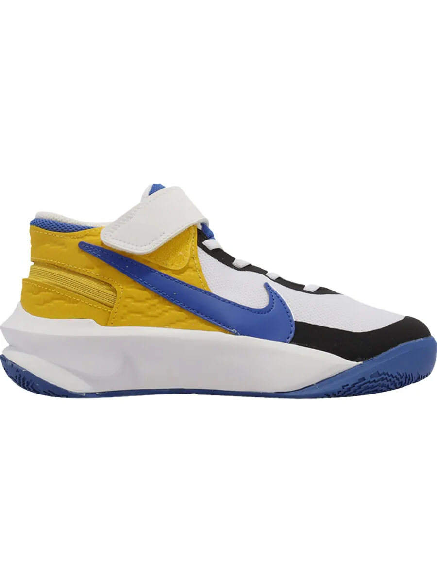 Кроссовки Nike Team Hustle D10 FlyEase GS 'White Game Royal' — изображение 1 из 1, белый/желтый/мультиколор