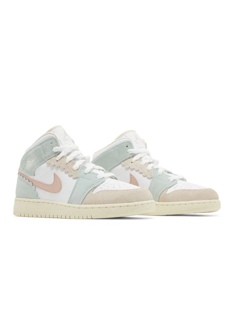 Кроссовки Air Jordan Air Jordan 1 Mid SE GS 'Scalloped Edge' — изображение 9 из 9, белый/розовый