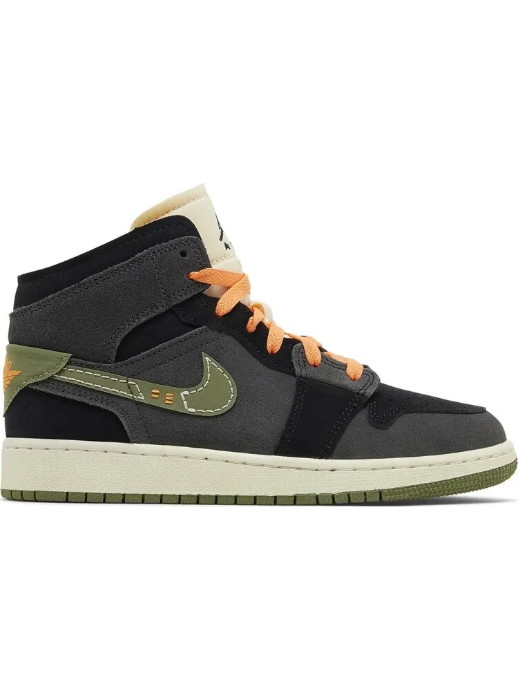 Кроссовки Air Jordan 1 Mid SE Craft GS 'Anthracite Light Olive' — изображение 1 из 4, зеленый