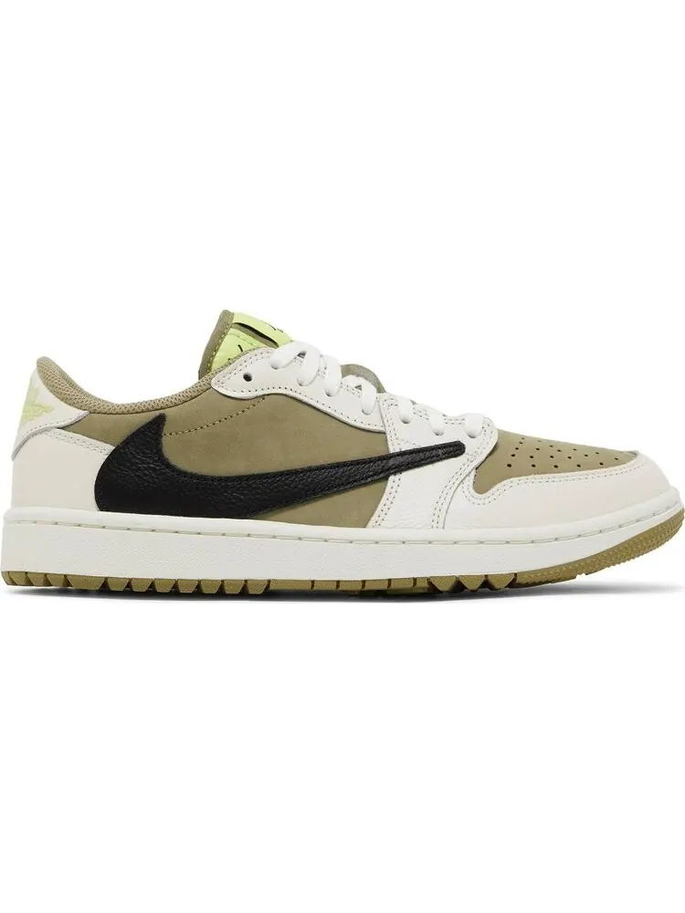 Кроссовки Travis Scott x Air Jordan 1 Low Golf 'Neutral Olive' — изображение 1 из 4, зеленый