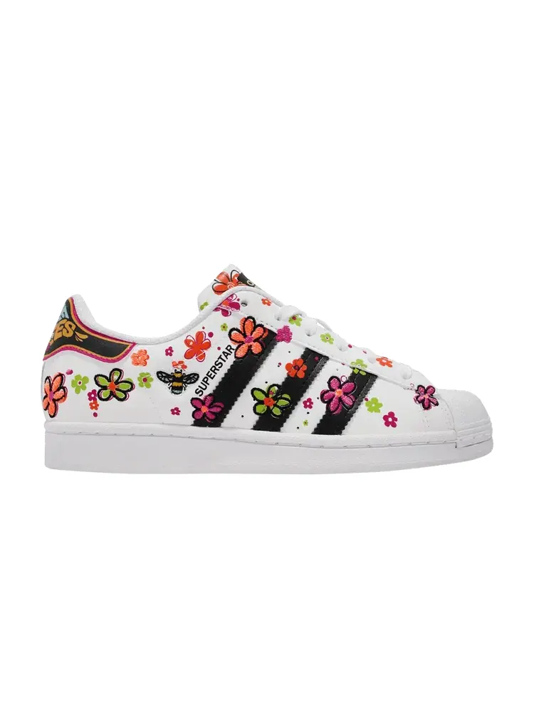 Кроссовки adidas Superstar J 'Floral' — изображение 1 из 1, белый/черный/оранжевый