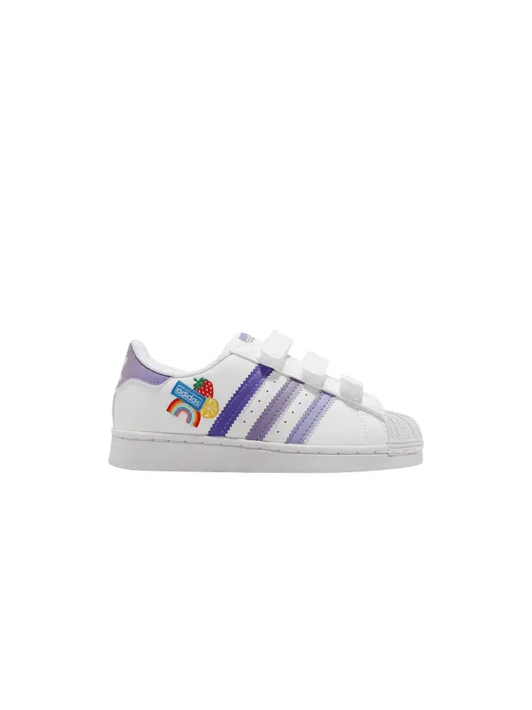 Кроссовки adidas Superstar CF C 'Fruits & Rainbow Patches' — изображение 1 из 1, белый/светлый фиолетовый