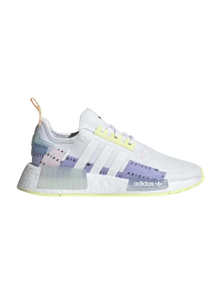 Кроссовки adidas NMD_R1 Refined J 'All Over Logo - White Pulse Yellow' — изображение 1 из 1, белый/белый/желтый