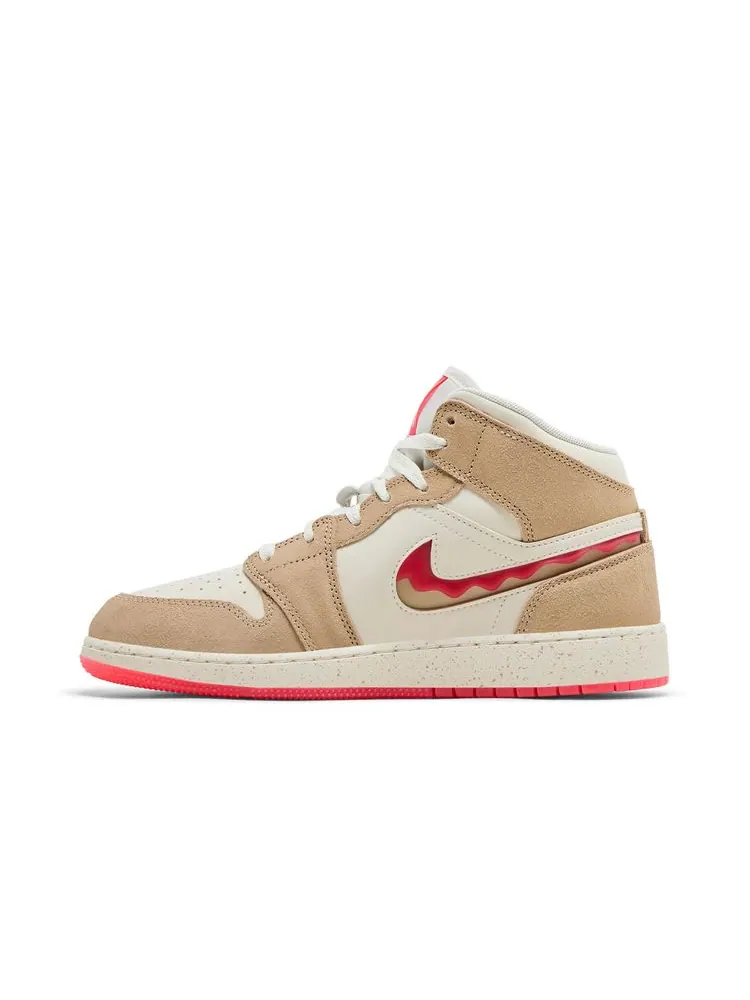 Кроссовки Air Jordan 1 Mid SE GS 'Peanut Butter & Jelly' — изображение 3 из 8, коричневый