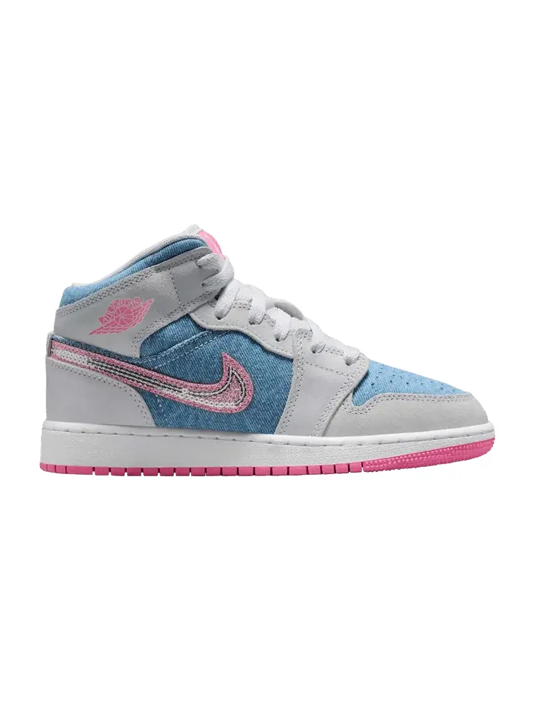 Кроссовки Air Jordan Air Jordan 1 Mid GS 'Denim Sequin' — изображение 1 из 1, белый/розовый