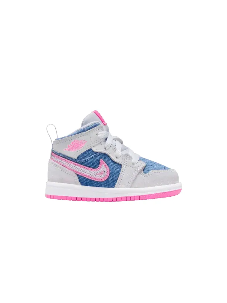 Кроссовки Air Jordan Air Jordan 1 Mid SE TD 'Denim Sequin' — изображение 1 из 1, белый/розовый